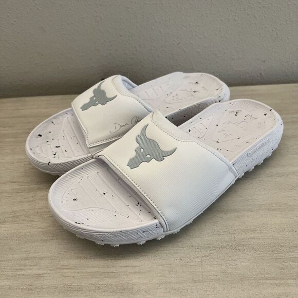 Under Armour Men Sz 11 UA The Rock Project 3 Slide White Halo Grey - Picture 7 of 11